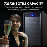 NNEMB 28 Bottle Wine Bar Fridge-Countertop-Mirrored Glass Door-Sliding Shelves-Black