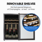 NNEMB 34 Bottle Wine Bar Fridge-Under Bench-Glass Door w/ Stainless Steel Frame-Sliding Shelves-Silver