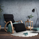 NNEDSZ Fabric Rocking Armchair with Adjustable Footrest - Black
