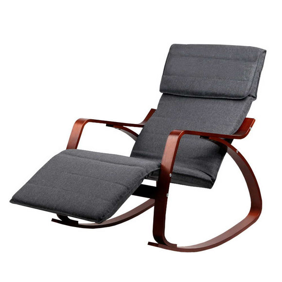 NNEDSZ Fabric Rocking Armchair with Adjustable Footrest - Charcoal