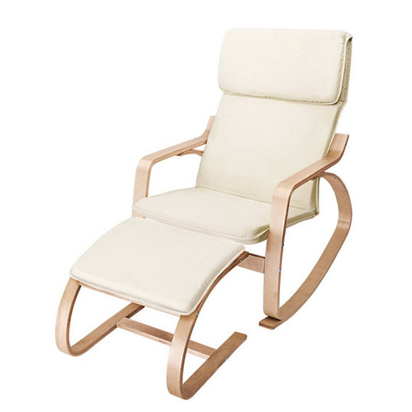 NNEDSZ Wooden Armchair with Foot Stool - Beige