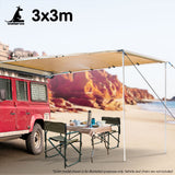 NNEDPE Wallaroo 3m x 3m Car Side Awning Roof Top Tent - Sand