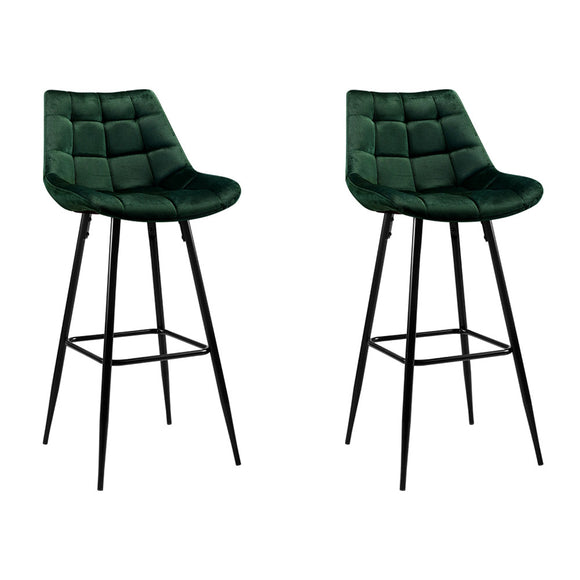 NNEDSZ Set of 2 Velvet Bar Stools - Green