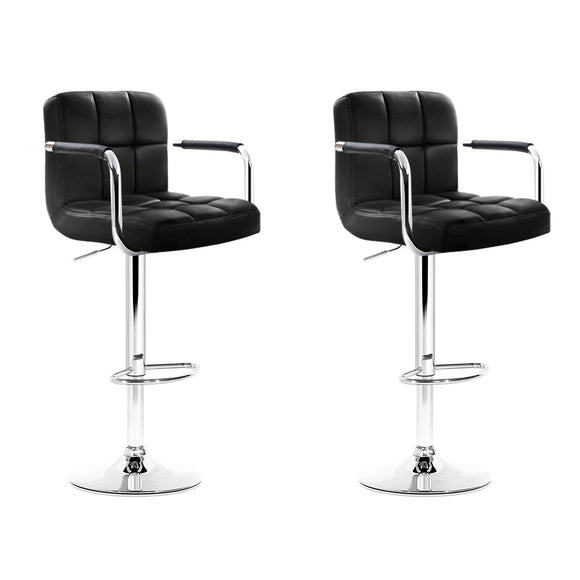 NNEDSZ Set of 2 Bar Stools Gas lift Swivel Armrests - Steel and Black