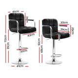 NNEDSZ Set of 2 Bar Stools Gas lift Swivel Armrests - Steel and Black
