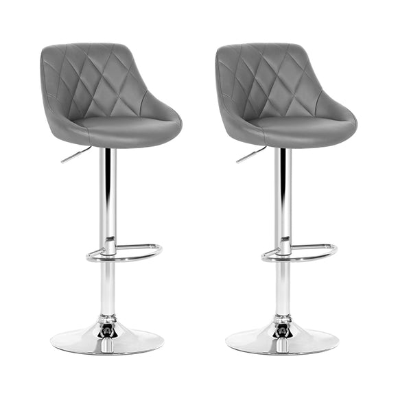 NNEDSZ Set of 2 Bar Stools PU Leather Diamond Style - Grey