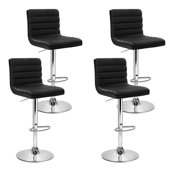 NNEDSZ Set of 4 PU Leather Lined Pattern Bar Stools- Black and Chrome