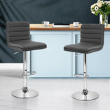 NNEDSZ  Set of 2 PU Leather Lined Pattern Bar Stools- Grey and Chrome