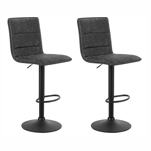 NNEDSZ Set of 2 Bar Stools PU Leather Smooth Line Style - Grey and Black