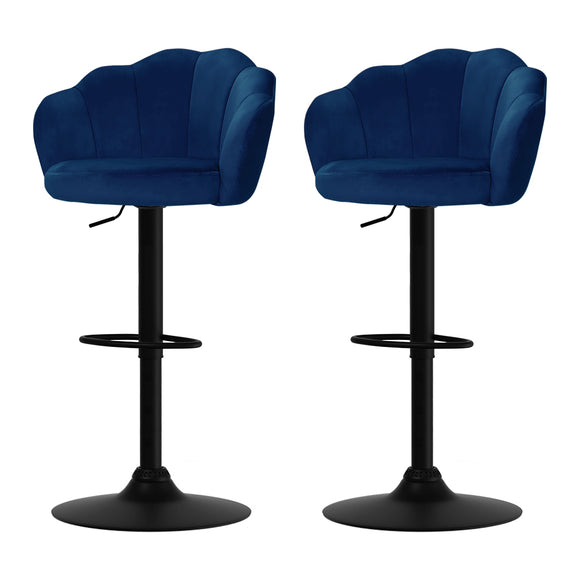 NNEDSZ Set of 2 Bar Stools Kitchen Stool Swivel Chair Gas Lift Velvet Chairs Blue Nessah