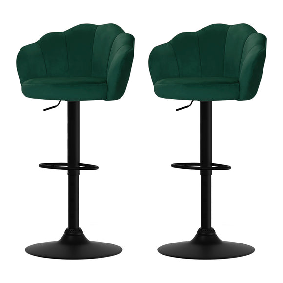 NNEDSZ Set of 2 Bar Stools Kitchen Stool Swivel Chair Gas Lift Velvet Chairs Green Nessah
