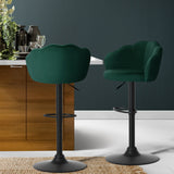 NNEDSZ Set of 2 Bar Stools Kitchen Stool Swivel Chair Gas Lift Velvet Chairs Green Nessah