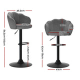 NNEDSZ Set of 2 Bar Stools Kitchen Stool Swivel Chair Gas Lift Velvet Chairs Grey Nessah