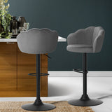 NNEDSZ Set of 2 Bar Stools Kitchen Stool Swivel Chair Gas Lift Velvet Chairs Grey Nessah