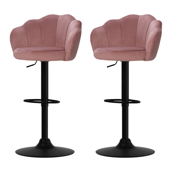 NNEDSZ Set of 2 Bar Stools Kitchen Stool Swivel Chair Gas Lift Velvet Chairs Pink Nessah