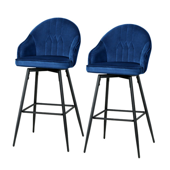 NNEDSZ Set of 2 Bar Stools Kitchen Stool Dining Chairs Velvet Chair Barstool Blue Mesial