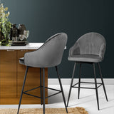NNEDSZ Set of 2 Bar Stools Kitchen Stool Dining Chairs Velvet Chair Barstool Grey Mesial