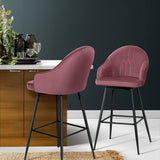 NNEDSZ Set of 2 Bar Stools Kitchen Stool Dining Chairs Velvet Chair Barstool Pink Mesial