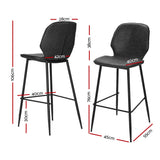 NNEDSZ Set of 2 Bar Stools Kitchen Stool Barstool Dining Chairs Leather Black Kingsley