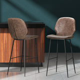 NNEDSZ Set of 2 Bar Stools Kitchen Stool Barstool Dining Chairs Leather Brown Kingsley