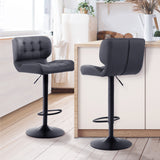 NNEDSZ Set of 2 Kitchen Bar Stools Gas Lift Plush PU Leather - Black and Grey