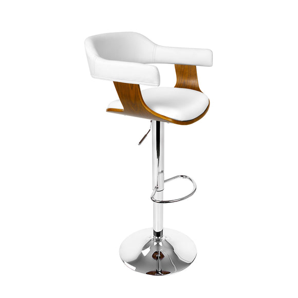 NNEDSZ Wooden PU Leather Bar Stool - White and Chrome