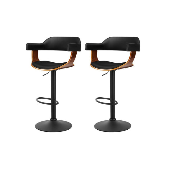 NNEDSZ 2X Wooden Bar Stools Kitchen Swivel Gas Lift Bar Stool Chairs Leather