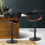 NNEDSZ 2X Wooden Bar Stools Kitchen Swivel Gas Lift Bar Stool Chairs Leather