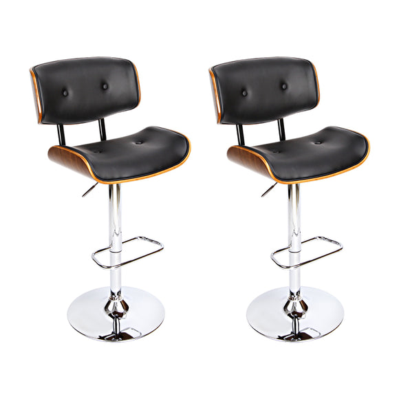 NNEDSZ Set of 2 Wooden Gas Lift Bar Stools - Black and Chrome