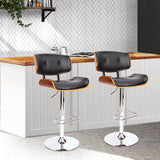 NNEDSZ Set of 2 Wooden Gas Lift Bar Stools - Black and Chrome