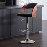 NNEDSZ Wooden PU Leather Gas Lift Bar Stool - Black and Wood