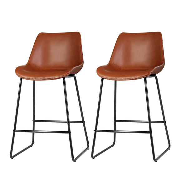NNEDSZ Set of 2 Bar Stools Kitchen Metal Bar Stool Dining Chairs PU Leather Brown