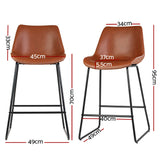 NNEDSZ Set of 2 Bar Stools Kitchen Metal Bar Stool Dining Chairs PU Leather Brown