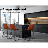 NNEDSZ Set of 2 Bar Stools Kitchen Metal Bar Stool Dining Chairs PU Leather Brown