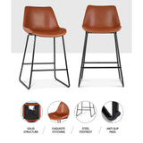 NNEDSZ Set of 2 Bar Stools Kitchen Metal Bar Stool Dining Chairs PU Leather Brown