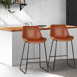 NNEDSZ Set of 2 Bar Stools Kitchen Metal Bar Stool Dining Chairs PU Leather Brown