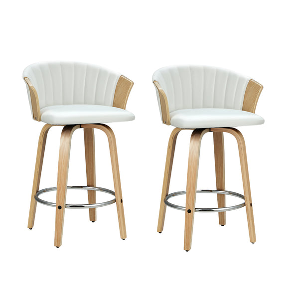 NNEDSZ Bar Stools Kitchen Stool Wooden Chair Swivel Chairs Leather White x2