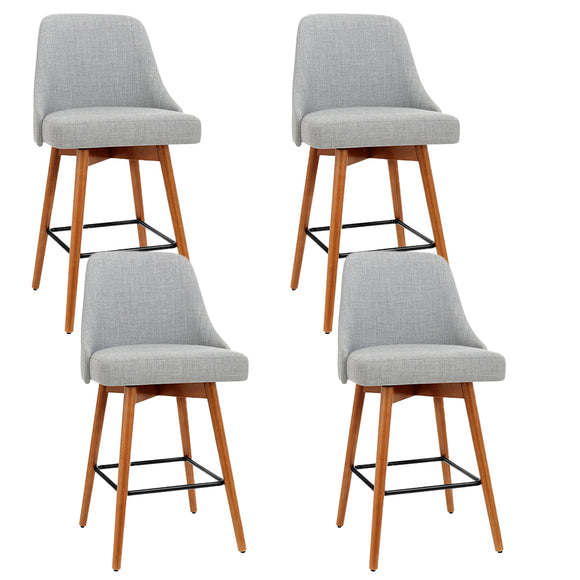 NNEDSZ Set of 4 Wooden Fabric Bar Stools Square Footrest - Light Grey