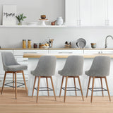 NNEDSZ Set of 4 Wooden Fabric Bar Stools Square Footrest - Light Grey