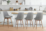 NNEDSZ Set of 4 Wooden Fabric Bar Stools Square Footrest - Light Grey