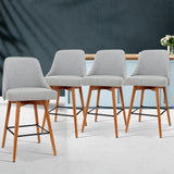 NNEDSZ Set of 4 Wooden Fabric Bar Stools Square Footrest - Light Grey