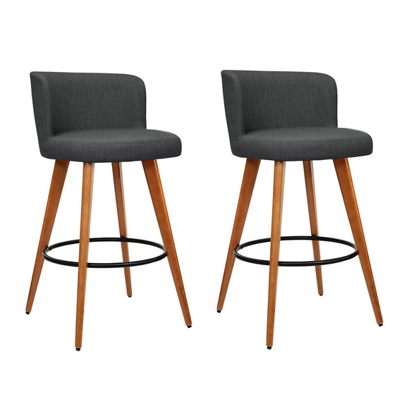 NNEDSZ Set of 2 Wooden Fabric Bar Stools Circular Footrest - Charcoal