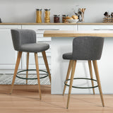 NNEDSZ Set of 2 Wooden Fabric Bar Stools Circular Footrest - Charcoal