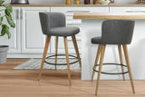 NNEDSZ Set of 2 Wooden Fabric Bar Stools Circular Footrest - Charcoal