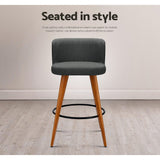 NNEDSZ Set of 4 Wooden Fabric Bar Stools Circular Footrest - Charcoal