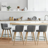 NNEDSZ Set of 4 Wooden Fabric Bar Stools Circular Footrest - Charcoal