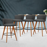 NNEDSZ Set of 4 Wooden Fabric Bar Stools Circular Footrest - Charcoal