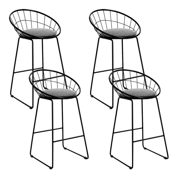 NNEDSZ  Set of 4 Bar Stools Steel Fabric - Grey and Black