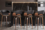 NNEDSZ  Set of 4 Swivel PU Leather Bar Stool - Wood and Black