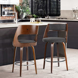 NNEDSZ Set of 2 Wooden Swivel Bar Stools - Charcoal, Wood and Chrome